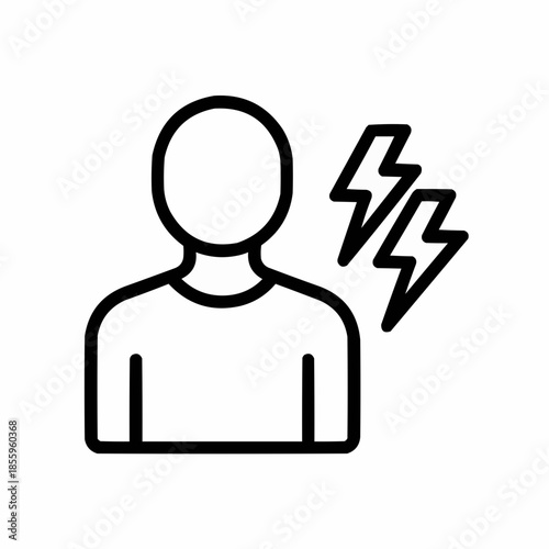 Line icon of a person with layered lightning bolts — energy surge, black on white, square minimalist style