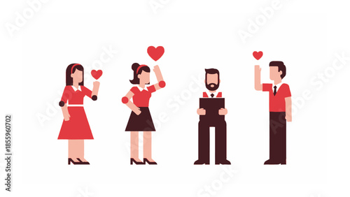 Illustration of Heart-Shaped Symbol: A vibrant group of figures raises heart symbols, expressing care. This image encapsulates love, connection, and emotional well-being.