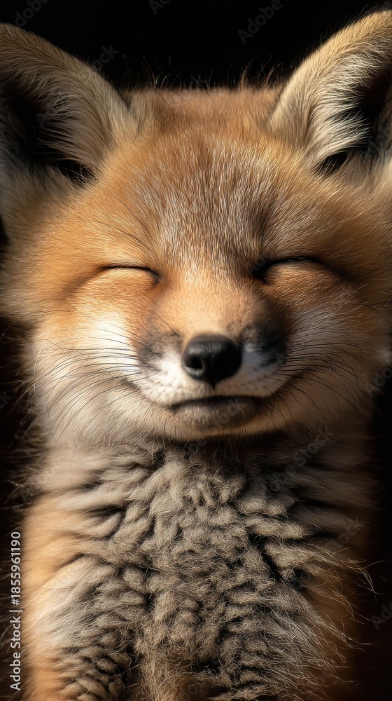 Fototapeta premium sleepy baby fox peaceful expression, soft daylight