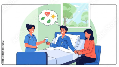Patient's Perspective: A thoughtful portrayal of healthcare, as a person envisions well-being in the face of health concerns, supported by a caring team, reflecting optimism and care. 