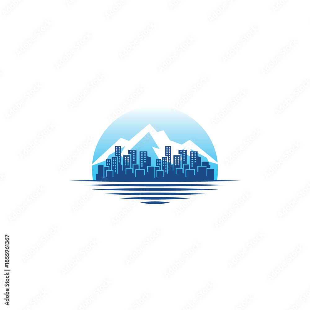 Fototapeta premium Metropolis nestled beneath blue mountain backdrop