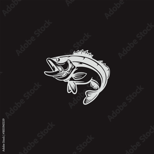 Leaping largemouth bass monochrome drawing