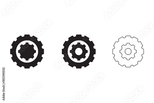 Three gear shapes in varying complexity Vector