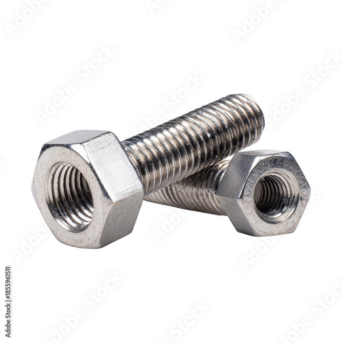 Bolt and nut stainless pair isolated on transparent background