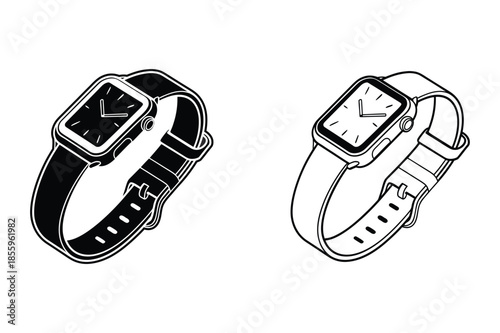 Two smartwatches displayed side by side Vector