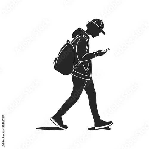 Person walking while using phone Vector