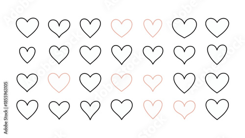 Heart Array of Love and affection: A grid of delicate heart shapes, a symbol of love and affection, beautifully arranged to evoke sentiments of emotion, romance and tenderness.