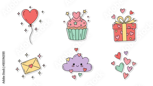 Valentine's Day Icon Set: A delightful array of festive symbols, each embodying the spirit of love and celebration, perfect for expressing affection and joy.