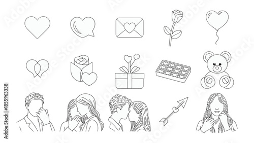 Valentine's Day Line Art: Delicate line art evokes the essence of Valentine's Day. Featuring a curated collection of classic symbols and charming scenes, celebrate affection and togetherness.