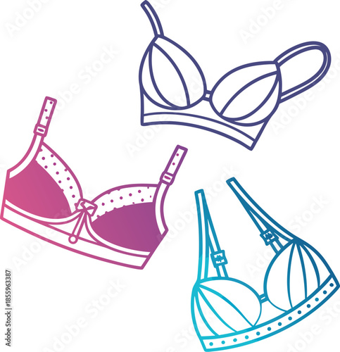 vector illustration of a bra, vector bra icon set with smooth gradient colors.