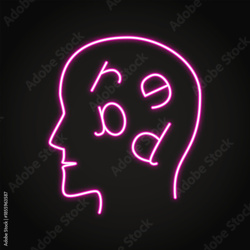 Dyslexia learning disorder neon icon