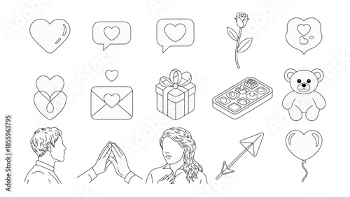 Love Symbol Collection: A curated collection of symbolic illustrations, featuring a spectrum of affectionate motifs, from classic hearts to tender tokens of romance.