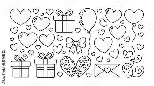 Valentine's Day Line Art Elements: A collection of charming line art illustrations showcasing elements perfect for expressing affection and celebrating love.