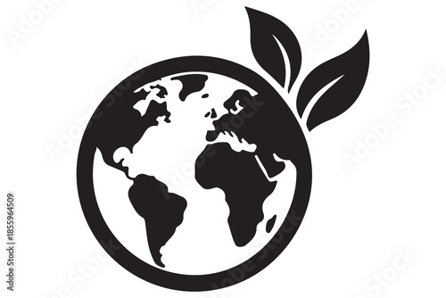 Eco earth globe with leaf silhouette icon
