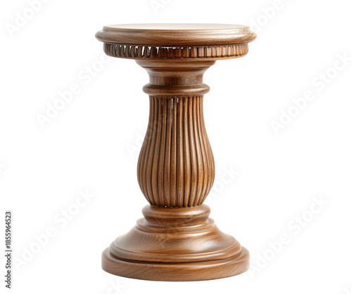 Ornate carved wooden pedestal stand display isolated on a transparent background