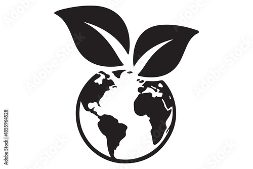 Eco earth globe with leaf silhouette icon
