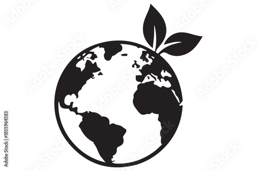 Eco earth globe with leaf silhouette icon
