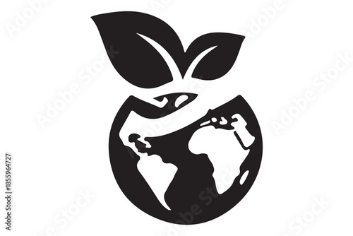 Eco earth globe with leaf silhouette icon
