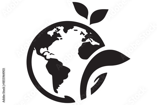 Eco earth globe with leaf silhouette icon
