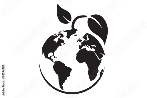Eco earth globe with leaf silhouette icon

