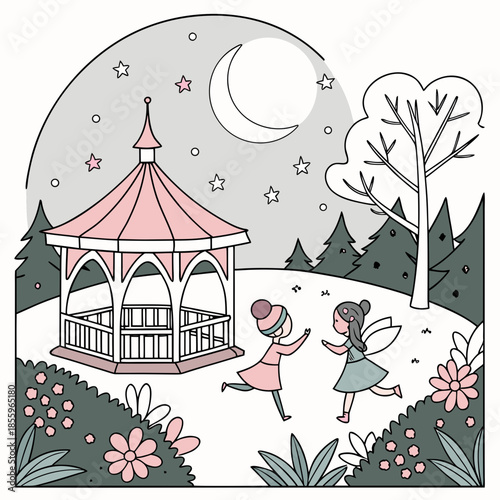 Christmas coloring page featuring a fairies' party and events of fairyland