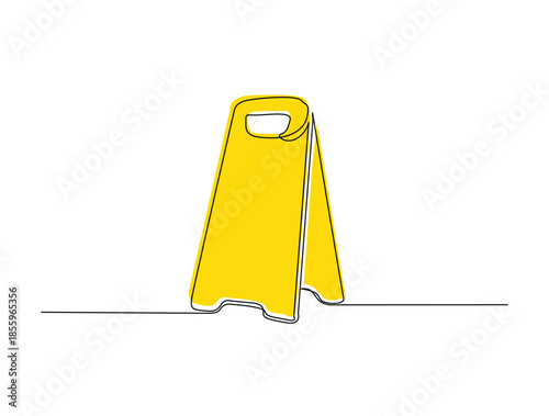 Continuous one line drawing of Wet floor caution sign. Public warning slippery sign in vector illustration. Editable vector.