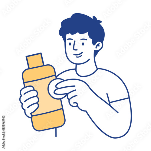 Man Applying Facial Toner with Cotton Pad Skincare Illustration
