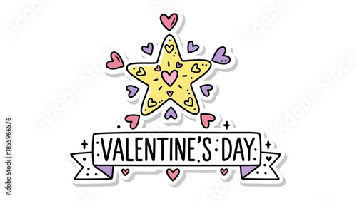 Valentine's Day Star: A charming illustration featuring a radiant star adorned with hearts, set against a backdrop, perfect for expressing love and affection.