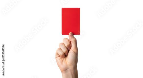 Hand holding a red card isolated on transparent background
