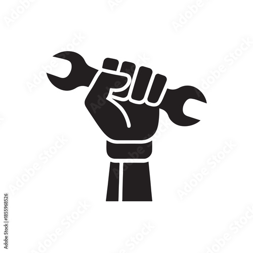Raised Fist Holding Wrench – Symbol of Labor and Strength