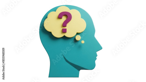 Photography Isolated man with a question mark in his mind reflecting on choices and thinking