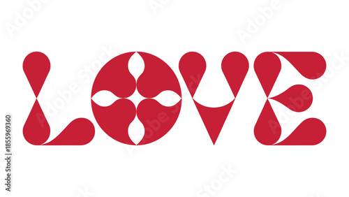 Artistic Expression of Love: A creative typographic rendition spells out LOVE, employing a unique geometric design to convey the essence of affection and passion.