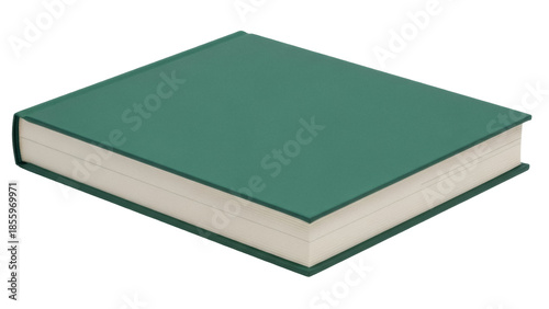 Isolated hardcover book with green cover, top view, for writing, reading or storing data