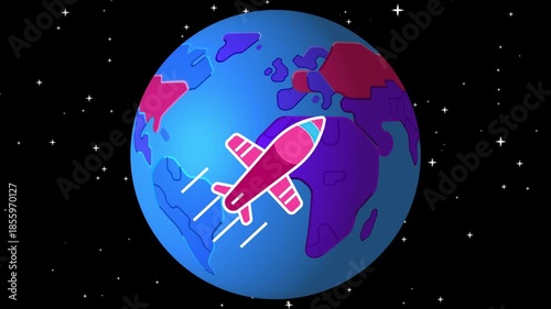 Airplane Flying Over the Earth, Global Travel Concept, Airplane Over Earth