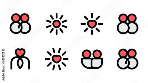 Harmony of Hearts and Hope: An array of delightful icons, each radiating a core message of unity and affection, symbolize love, togetherness, and optimistic outlook.