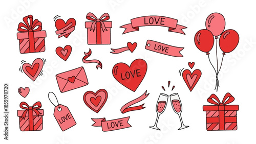 Valentine's Day Icon Set: An array of delightful valentine's icons in shades of pink and red. This vibrant set is perfect for capturing the spirit of love and celebration. 
