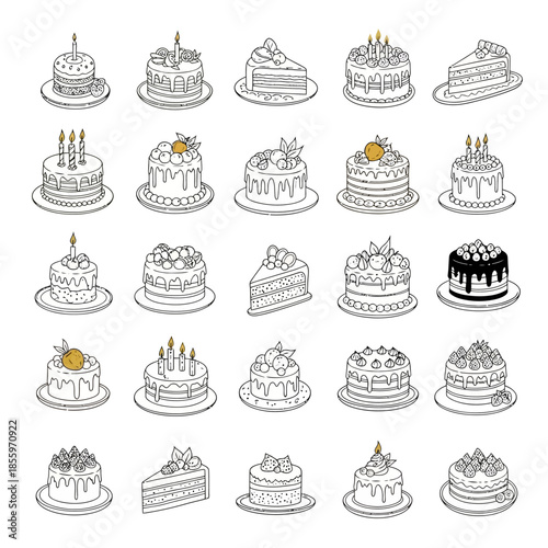 Delicious cake illustrations for birthday celebrations and dessert menus
