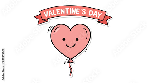 Valentine's Day Balloon: A delightful illustration of a heart-shaped balloon, adorned with a smiling face and a Valentine's Day banner, embodying affection and joy.