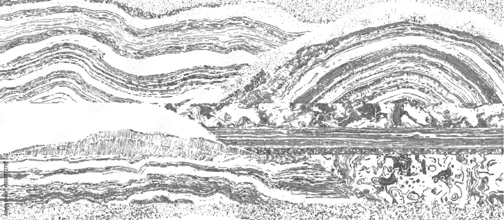 Obraz premium Grunge geological strata background with black and white layered lines. seamless abstract geology layers texture design.