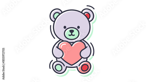 Teddy Bear Love: A cute teddy bear clutches a heart, radiating warmth and affection, perfect for conveying themes of love, friendship, and childhood joy.