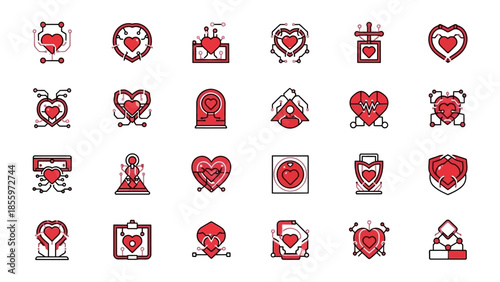 Love's Essence: A diverse collection of heart-shaped icons, each expressing unique aspects of affection and emotion, ideal for design elements.