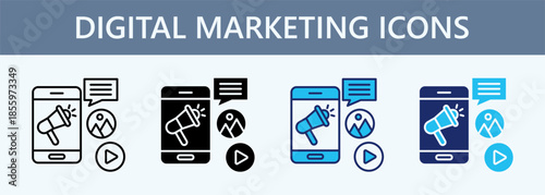 Digital Marketing Icon Set Multiple Style Collection