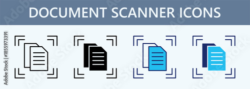 Document Scanner Icon Set Multiple Style Collection