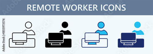 Remote Worker Icon Set Multiple Style Collection