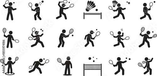 Stick Figures Playing Tennis and Badminton