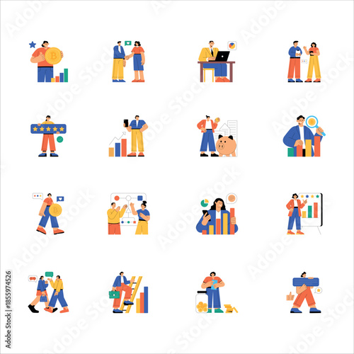 Pack of Flat Style Business and Growth Investment Illustrations  