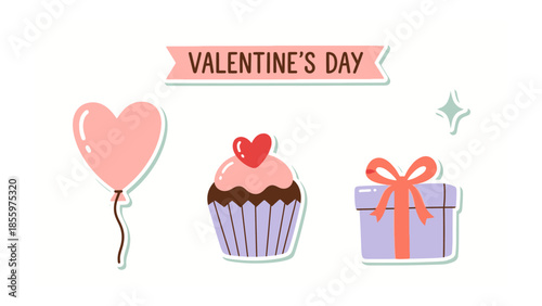 Valentine's Day Collection: Capture the essence of love with a delicate assortment, perfect for conveying emotions of warmth and adoration. A heart-shaped balloon, a delectable cupcake.