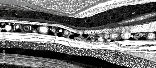 Grunge geological strata background with black and white layered lines. seamless abstract geology layers texture design.