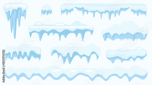 A collection of stylized icicles and snow drifts in varying shapes