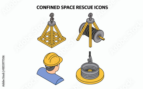 Confined Space Rescue Icons Set for Safety and Rescue Operations